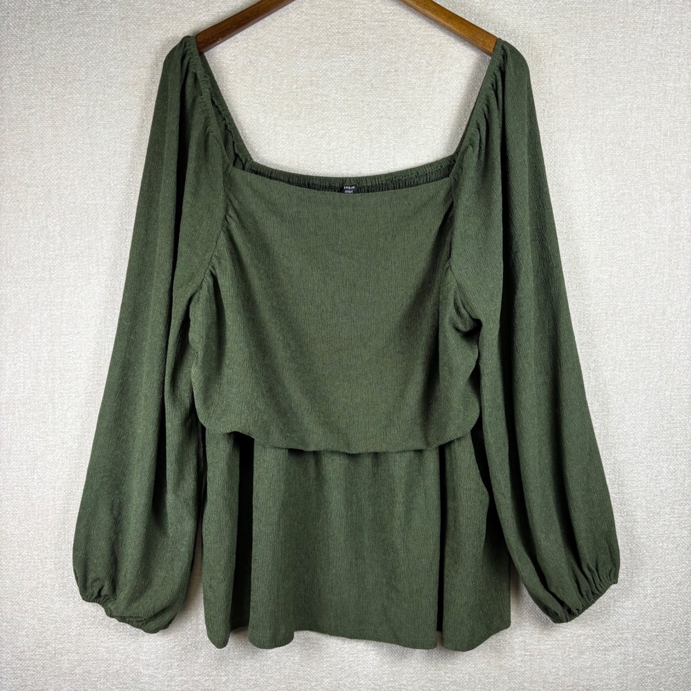 Shein Curve Olive Green Smocked Square Neck Peasant Sleeve Blouse 4XL?